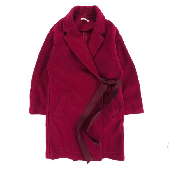 SESSUN Wool Jaquelin Coat Wrapped Belt French Girl Old Money Tailored Bordeaux